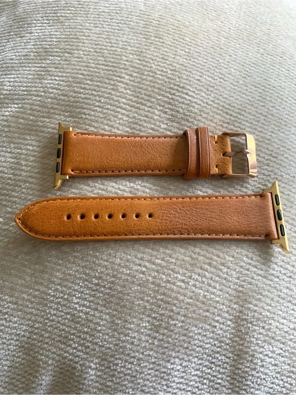 22mm Honey Brown Genuine Leather Smartwatch Band Made in USA Brass Hardware